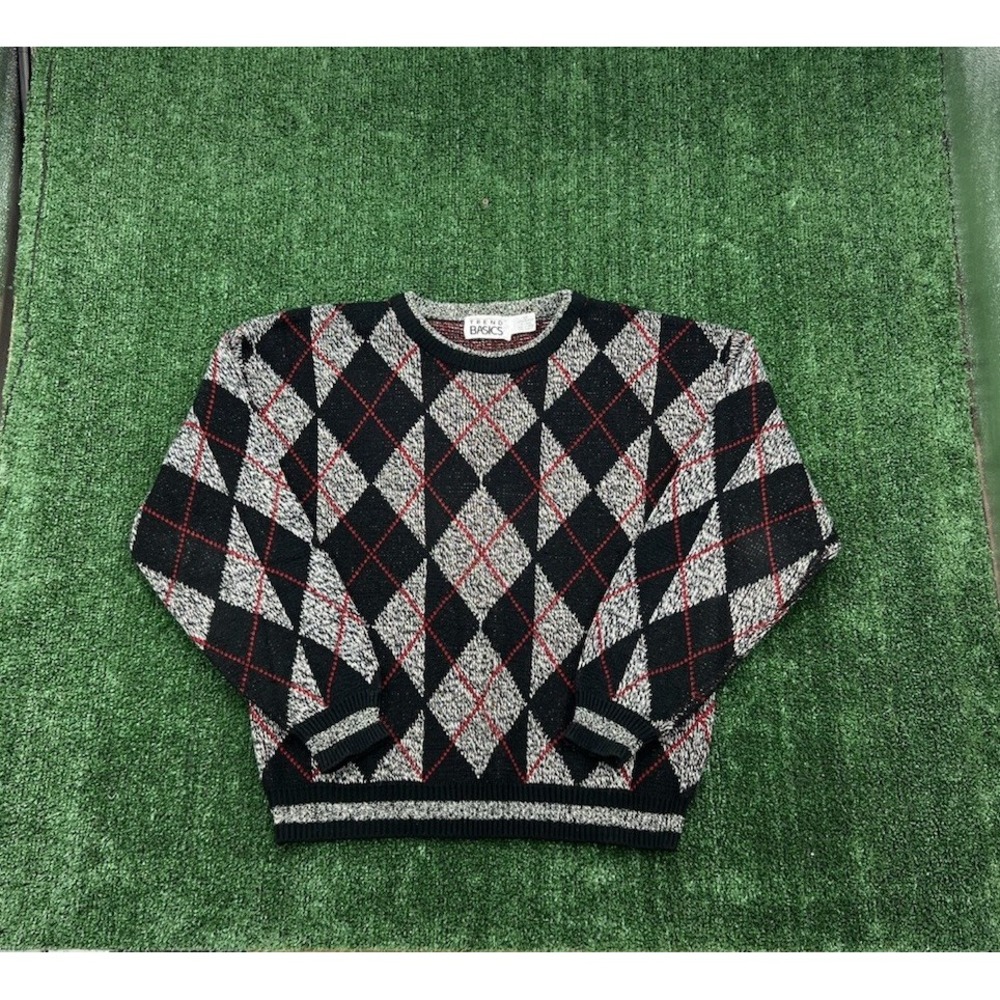 Vintage 90s Trend Basics Acrylic Knit Argyle Diamond Sweater Men's L Colorful